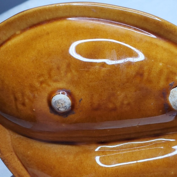 Vintage Marcia California Pottery Ashtray art deco Gold Red Blue Glazed MC 60s - Picture 6 of 7